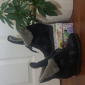 Ash Black Shearling Wedge Boots